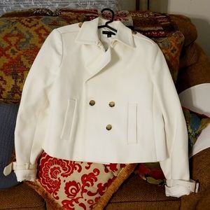 Ann Taylor White Short Double Breasted Jacket with Epaulettes